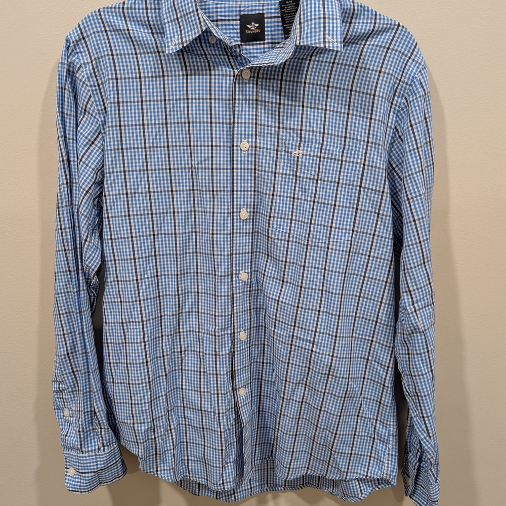 Dockers Blue Checkered Casual Shirt Long Sleeve Medium